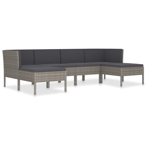 Vidaxl 6 Piece Garden Lounge Set With Cushions Poly Rattan Grey Loungers