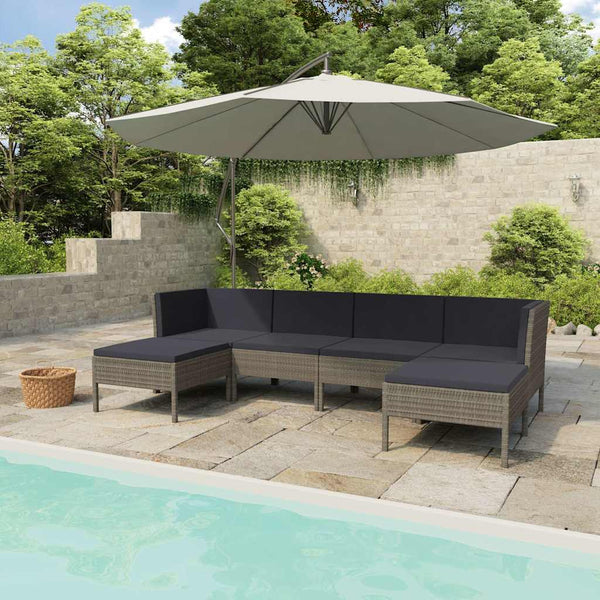 Vidaxl 6 Piece Garden Lounge Set With Cushions Poly Rattan Grey Loungers