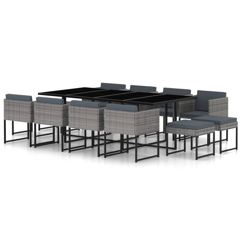 Vidaxl 13 Piece Garden Dining Set With Cushions Poly Rattan Grey Outdoor Dining Sets