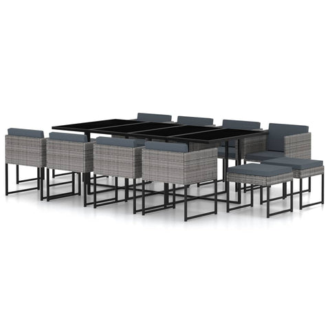 Vidaxl 13 Piece Garden Dining Set With Cushions Poly Rattan Grey Outdoor Dining Sets