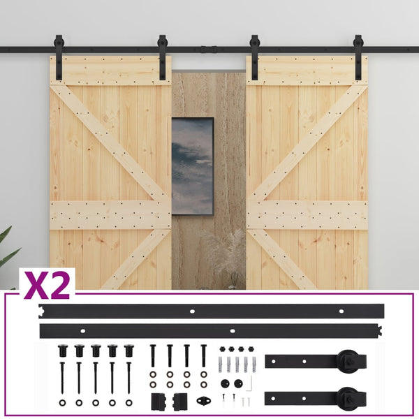 Sliding Door With Hardware Set 90X210 Cm Solid Pine Wood Sliding Door Hardware