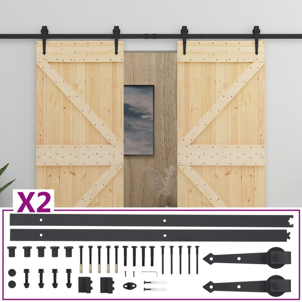 Sliding Door With Hardware Set 90X210 Cm Solid Pine Wood Barn Doors