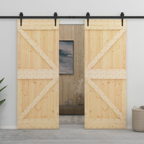 Sliding Door With Hardware Set 90X210 Cm Solid Pine Wood Barn Doors