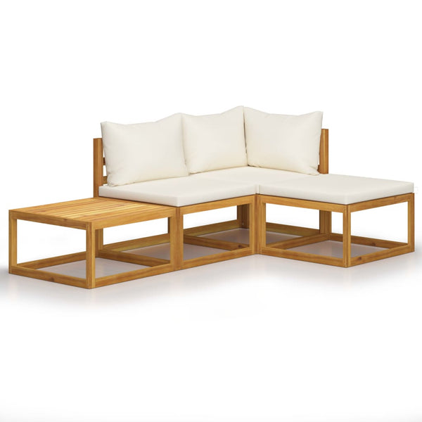 4 Piece Garden Lounge Set With Cushion Cream Solid Acacia Wood Patio Furniture Sets