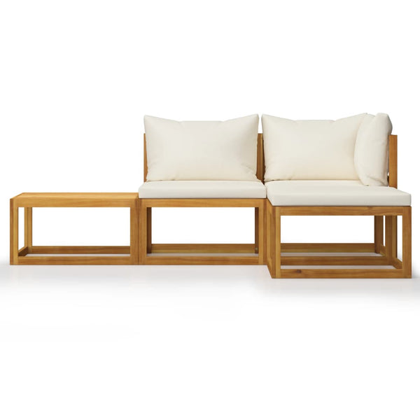 4 Piece Garden Lounge Set With Cushion Cream Solid Acacia Wood Patio Furniture Sets
