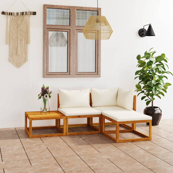 4 Piece Garden Lounge Set With Cushion Cream Solid Acacia Wood Patio Furniture Sets