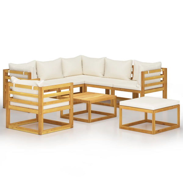 8 Piece Garden Lounge Set With Cushion Cream Solid Acacia Wood Patio Furniture Sets