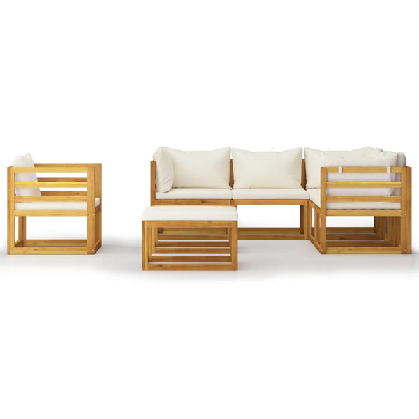8 Piece Garden Lounge Set With Cushion Cream Solid Acacia Wood Patio Furniture Sets