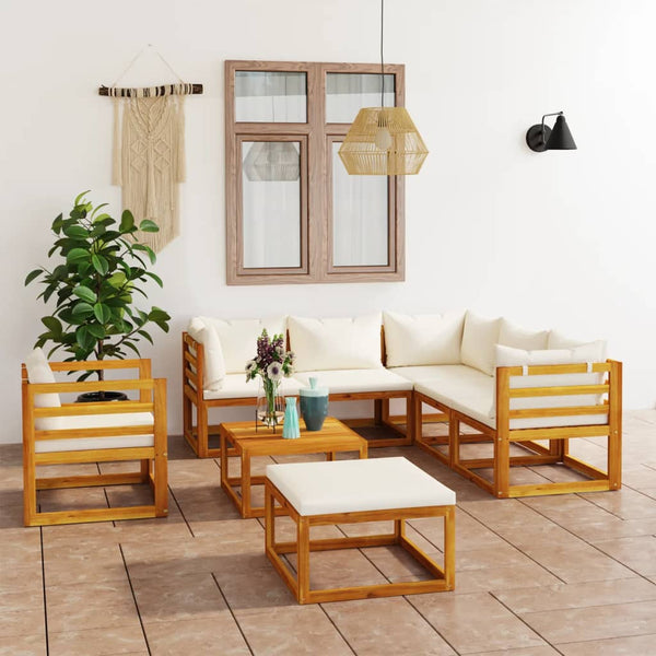 8 Piece Garden Lounge Set With Cushion Cream Solid Acacia Wood Patio Furniture Sets