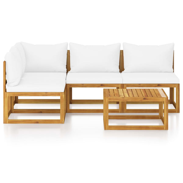 5 Piece Garden Lounge Set With Cushion Cream Solid Acacia Wood Patio Furniture Sets