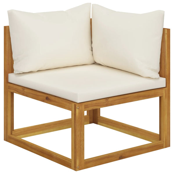 5 Piece Garden Lounge Set With Cushion Cream Solid Acacia Wood Patio Furniture Sets