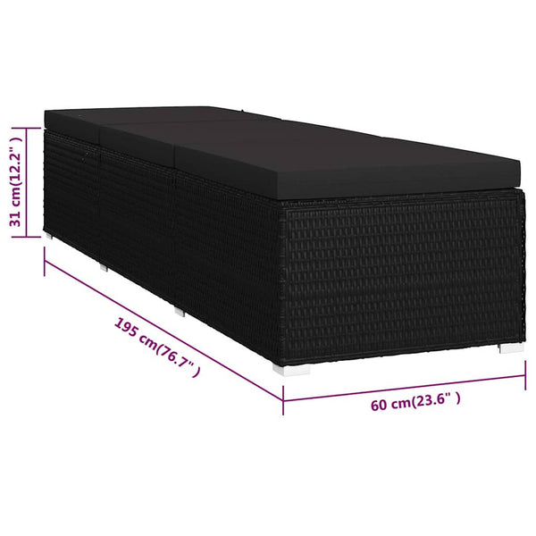 3 Piece Poly Rattan Sun Lounger Set With Tea Table Black Loungers