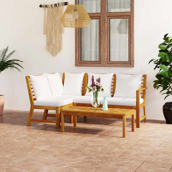 Vidaxl 4 Piece Garden Lounge Set With Cushion Cream Solid Acacia Wood Loungers