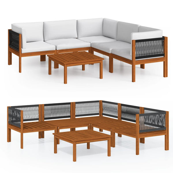 Vidaxl 6 Piece Garden Lounge Set With Cushions Cream Wood Acacia&Rope Loungers