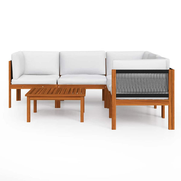 Vidaxl 6 Piece Garden Lounge Set With Cushions Cream Wood Acacia&Rope Loungers