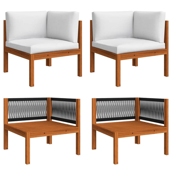 Vidaxl 6 Piece Garden Lounge Set With Cushions Cream Wood Acacia&Rope Loungers