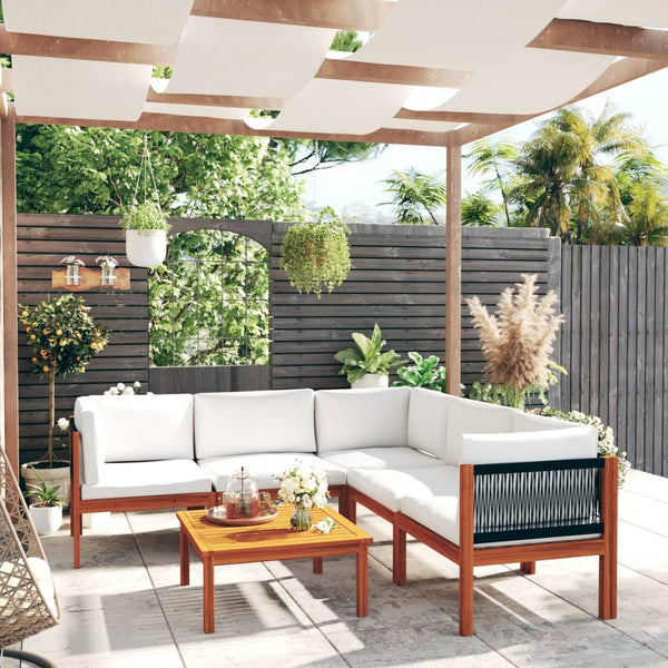 Vidaxl 6 Piece Garden Lounge Set With Cushions Cream Wood Acacia&Rope Loungers