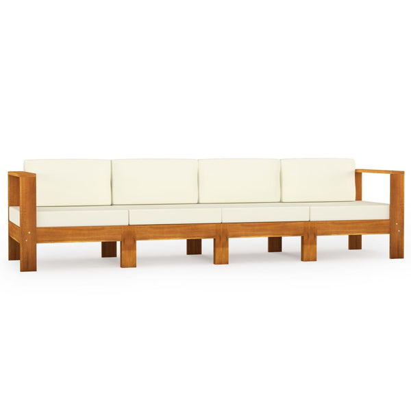 4 Seater Garden Sofa With Cream White Cushions Solid Acacia Wood Patio Furniture Sets