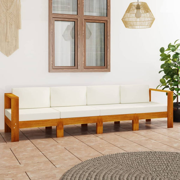 4 Seater Garden Sofa With Cream White Cushions Solid Acacia Wood Patio Furniture Sets