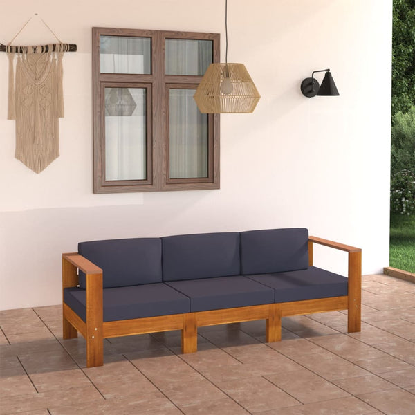 3 Seater Garden Sofa With Dark Grey Cushions Acacia Wood Patio Furniture Sets