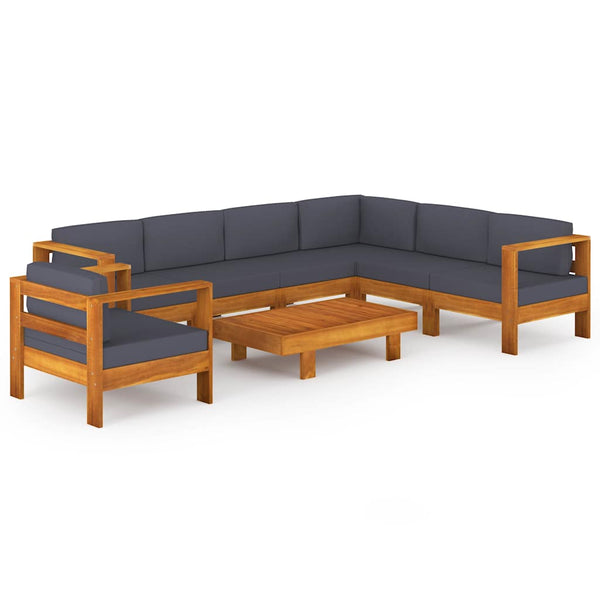 Vidaxl 8 Piece Garden Lounge Set With Dark Grey Cushions Acacia Wood Loungers