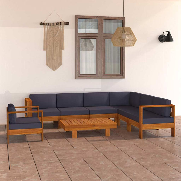 Vidaxl 8 Piece Garden Lounge Set With Dark Grey Cushions Acacia Wood Loungers