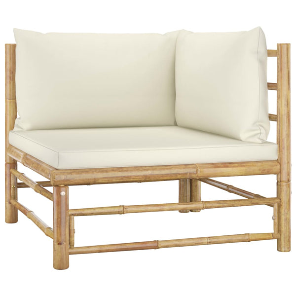 2 Piece Garden Lounge Set With Cream White Cushions Bamboo Patio Furniture Sets