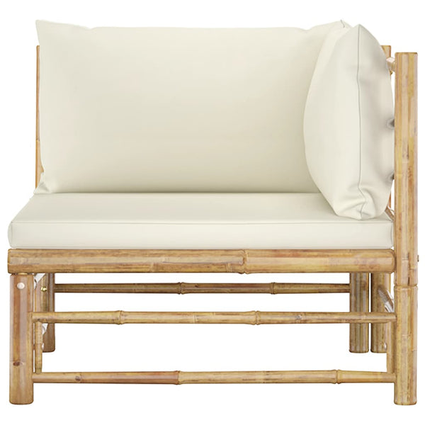 2 Piece Garden Lounge Set With Cream White Cushions Bamboo Patio Furniture Sets