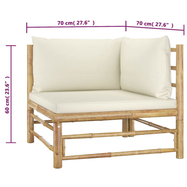 2 Piece Garden Lounge Set With Cream White Cushions Bamboo Patio Furniture Sets