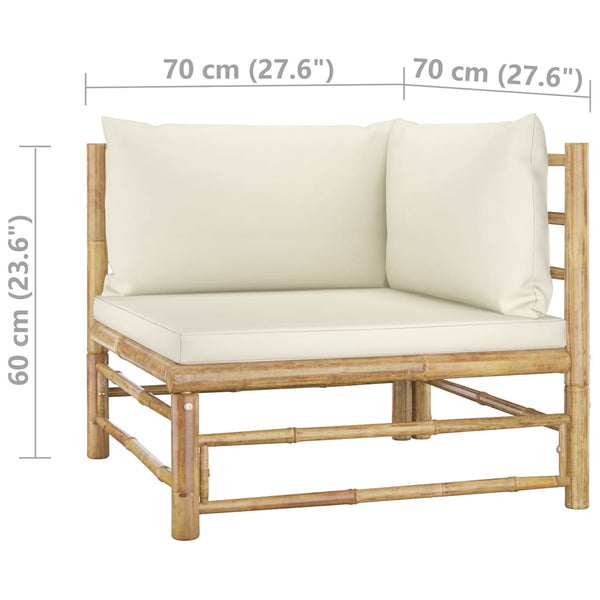 Vidaxl 3 Piece Bamboo Garden Lounge Set Cream White Cushions Loungers
