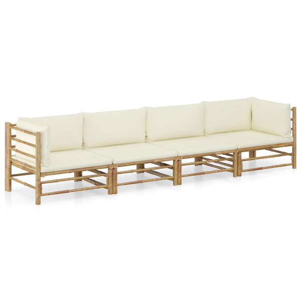 Vidaxl 4 Piece Garden Lounge Set With Cream White Cushions Bamboo Loungers