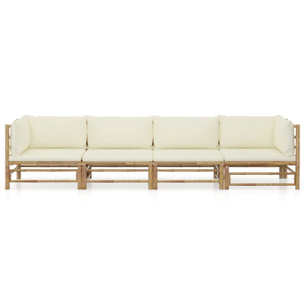 Vidaxl 4 Piece Garden Lounge Set With Cream White Cushions Bamboo Loungers