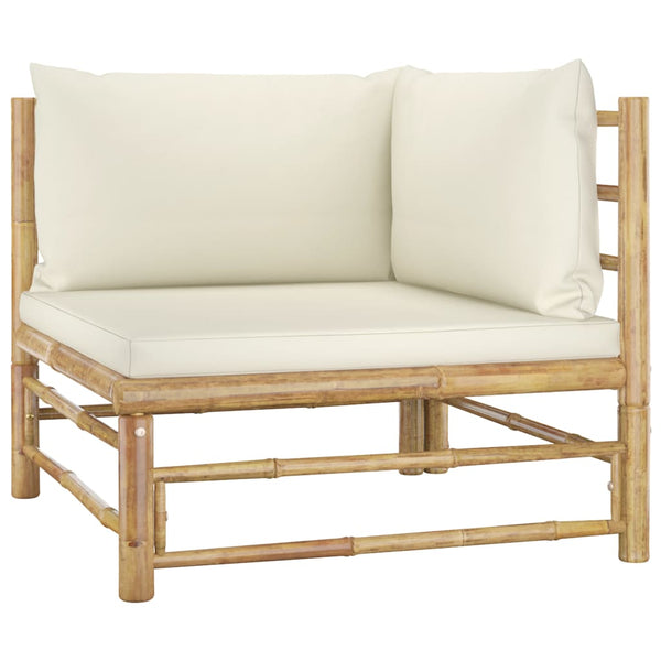 5 Piece Garden Lounge Set With Cream White Cushions Bamboo Patio Furniture Sets