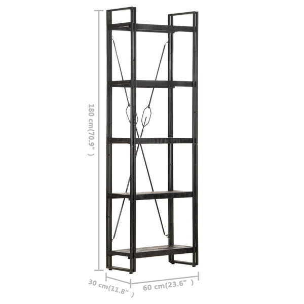 5 Tier Bookcase Black 60X30x180 Cm Solid Mango Wood Bookshelves