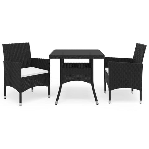 3 Piece Garden Dining Set Black Poly Rattan And Glass Outdoor Dining Sets