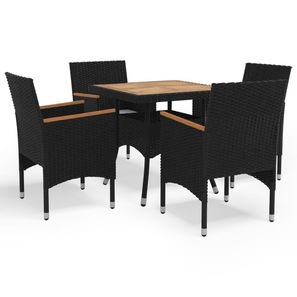 5 Piece Garden Dining Set Black Poly Rattan And Acacia Wood Outdoor Dining Sets
