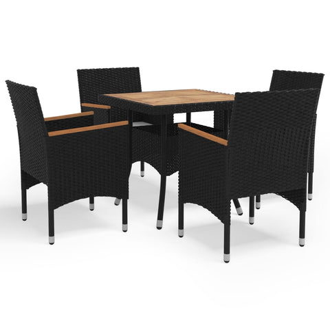5 Piece Garden Dining Set Black Poly Rattan And Acacia Wood Outdoor Dining Sets