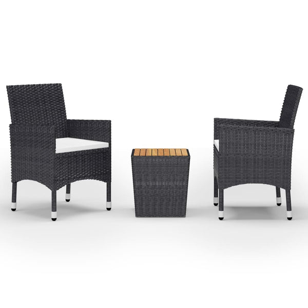 3 Piece Bistro Set Poly Rattan And Acacia Wood Black Patio Furniture Sets