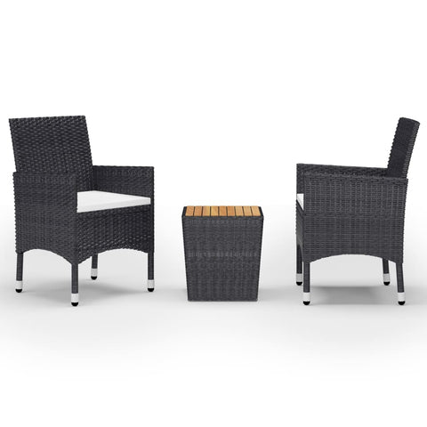 3 Piece Bistro Set Poly Rattan And Acacia Wood Black Patio Furniture Sets
