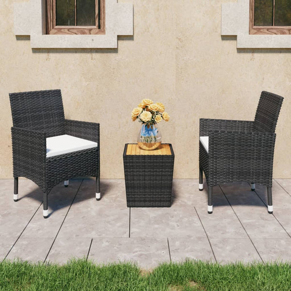 3 Piece Bistro Set Poly Rattan And Acacia Wood Black Patio Furniture Sets