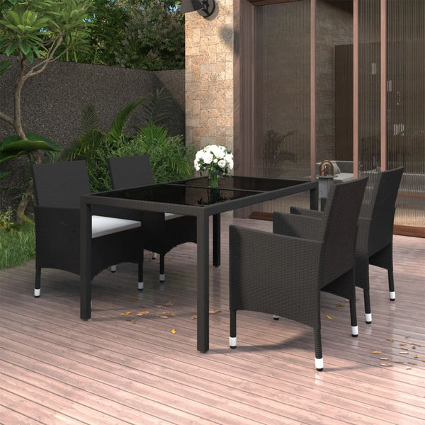 5 Piece Garden Dining Set Poly Rattan And Tempered Glass Black Outdoor Dining Sets