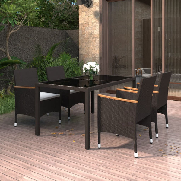5 Piece Garden Dining Set Poly Rattan And Tempered Glass Black Outdoor Dining Sets