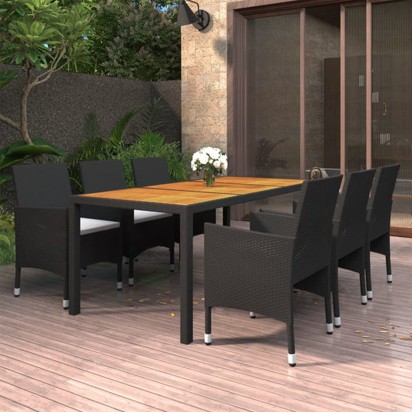 7 Piece Garden Dining Set Poly Rattan Black Outdoor Dining Sets
