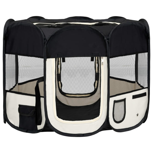 Fences & Pens Foldable Dog Playpen With Carrying Bag Black 90X90x58 Cm
