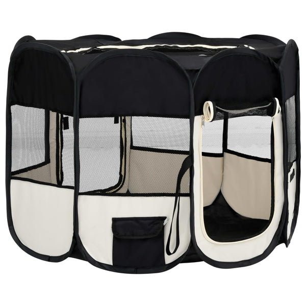 Fences & Pens Foldable Dog Playpen With Carrying Bag Black 90X90x58 Cm