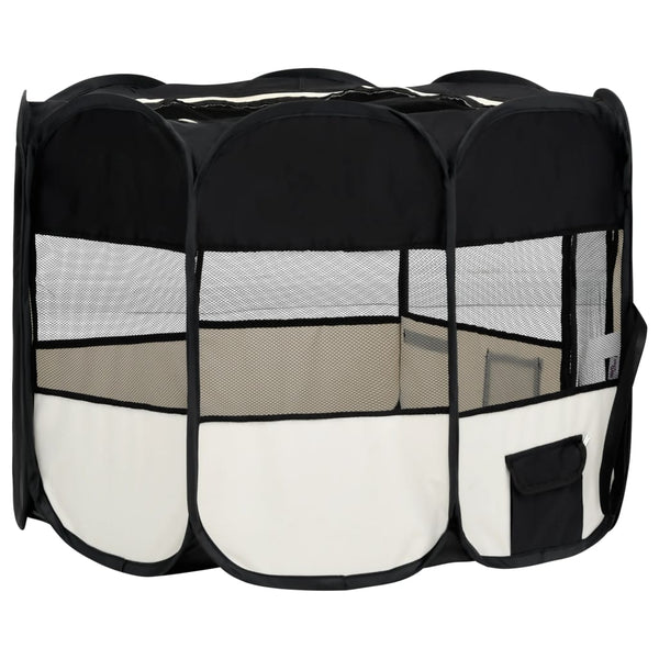Fences & Pens Foldable Dog Playpen With Carrying Bag Black 90X90x58 Cm