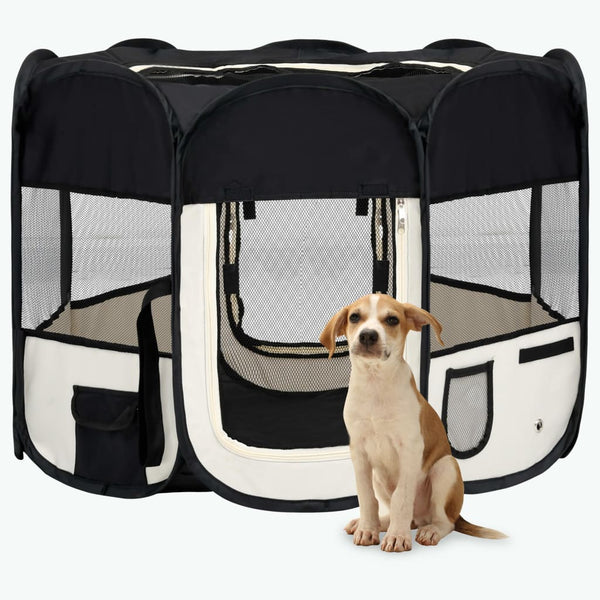 Fences & Pens Foldable Dog Playpen With Carrying Bag Black 90X90x58 Cm