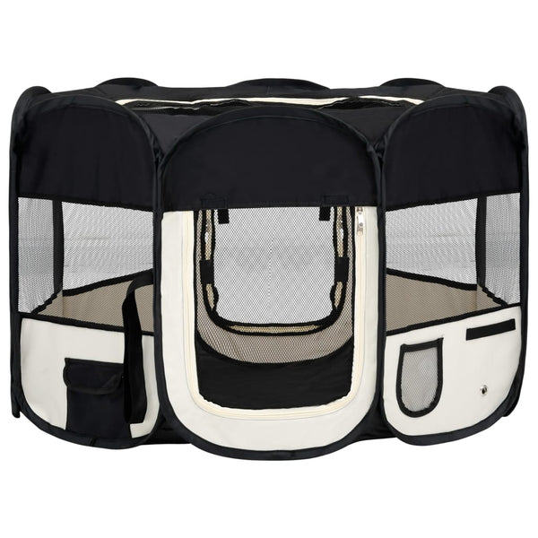 Fences & Pens Foldable Dog Playpen With Carrying Bag Black 110X110x58 Cm