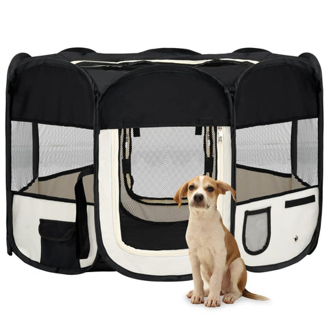 Foldable Dog Playpen With Carrying Bag Black 110X110x58 Cm Fences & Pens