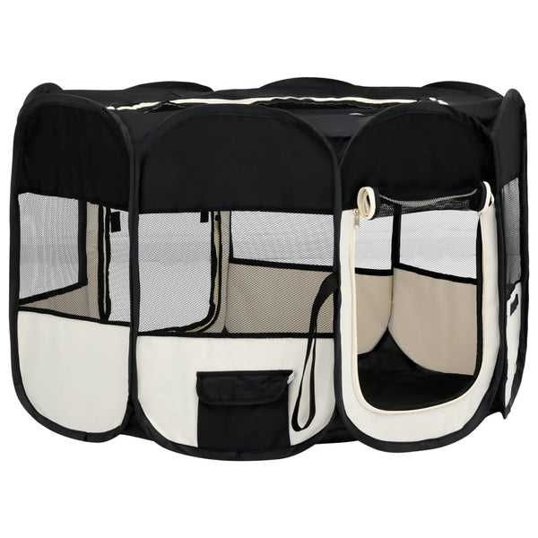 Fences & Pens Foldable Dog Playpen With Carrying Bag Black 125X125x61 Cm